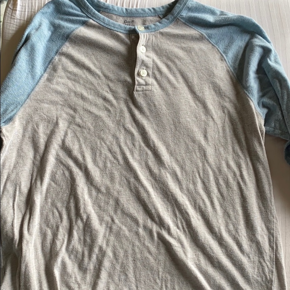 Long sleeve Baseball tee blue and beige